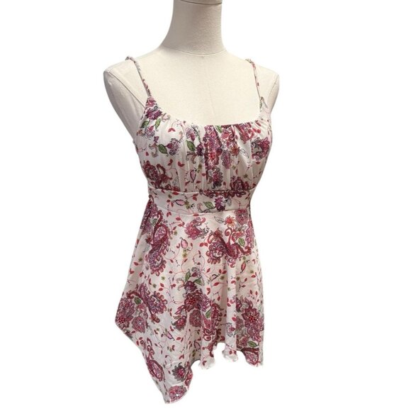 Y2K Babydoll White Pink Floral Fairy Romance Asymmetrical Cami Top Womens Medium - Picture 1 of 8